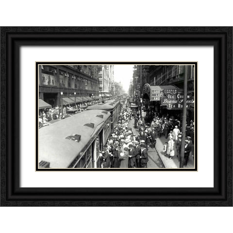 Waiting for Trolley Black Ornate Wood Framed Art Print with Double Matting by PI Collection