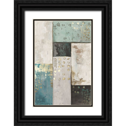 Teal Patchwork Square I Black Ornate Wood Framed Art Print with Double Matting by Reeves, Tom