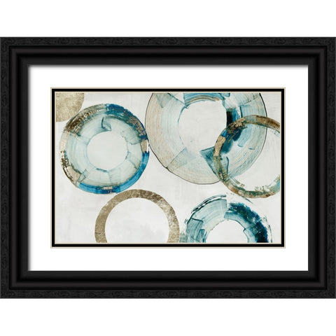 Blue Gold Rings Black Ornate Wood Framed Art Print with Double Matting by Reeves, Tom