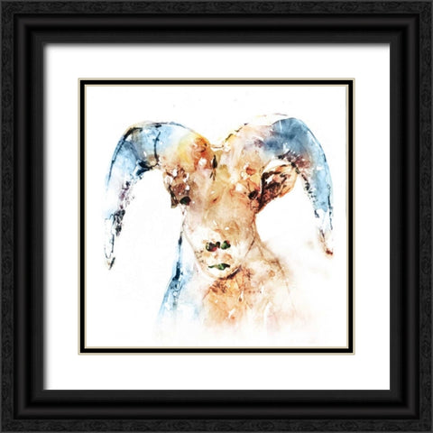 Watercolour Ram Black Ornate Wood Framed Art Print with Double Matting by Selkirk, Edward