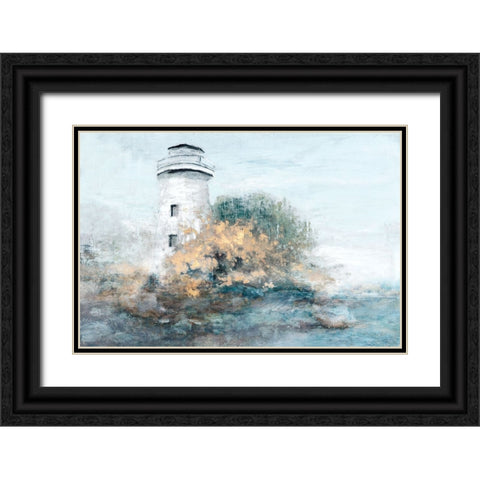 Golden Lighthouse Black Ornate Wood Framed Art Print with Double Matting by Theodosiou, Matina