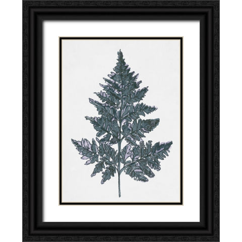 Blue Botanical Leaf I Black Ornate Wood Framed Art Print with Double Matting by Stellar Design Studio