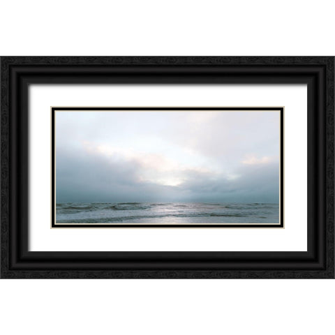 Sun Glow Beach Reflections  Black Ornate Wood Framed Art Print with Double Matting by J:L Design
