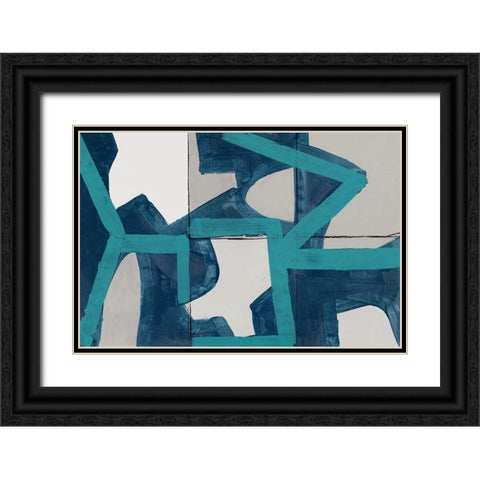 Mid Blue Shapes I  Black Ornate Wood Framed Art Print with Double Matting by Cartissi