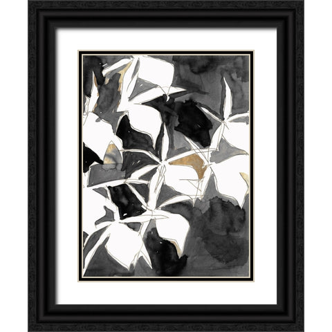 Black and Gold Floral I Black Ornate Wood Framed Art Print with Double Matting by Cartissi