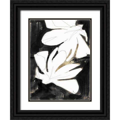 Black and Gold Floral II Black Ornate Wood Framed Art Print with Double Matting by Cartissi