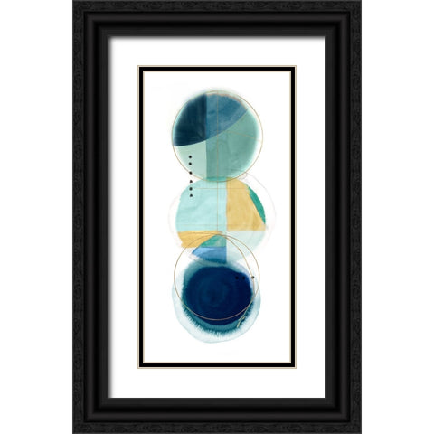 Stacked Circles II Blue Version Black Ornate Wood Framed Art Print with Double Matting by Hazel J