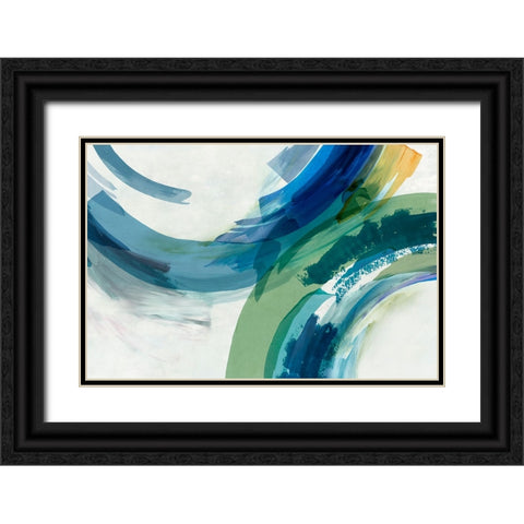 Blue Motion II Black Ornate Wood Framed Art Print with Double Matting by Hazel J