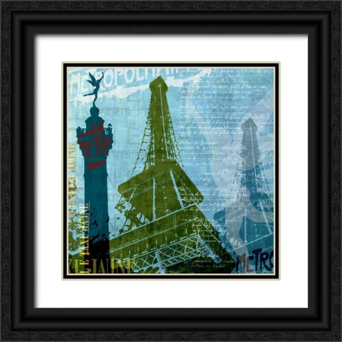 Paris - French Blue Black Ornate Wood Framed Art Print with Double Matting by Allen, Maura