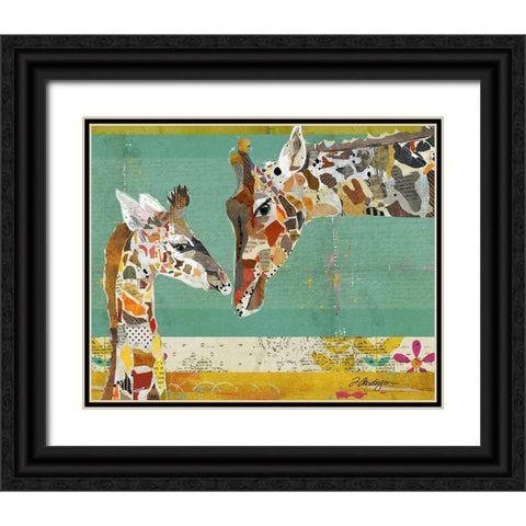 Giraffe and Calf Black Ornate Wood Framed Art Print with Double Matting by Anderson, Traci