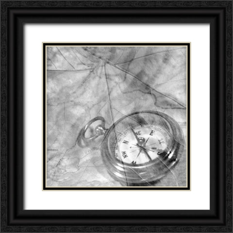 Retro- Compass Black Ornate Wood Framed Art Print with Double Matting by Blaustein, Alan