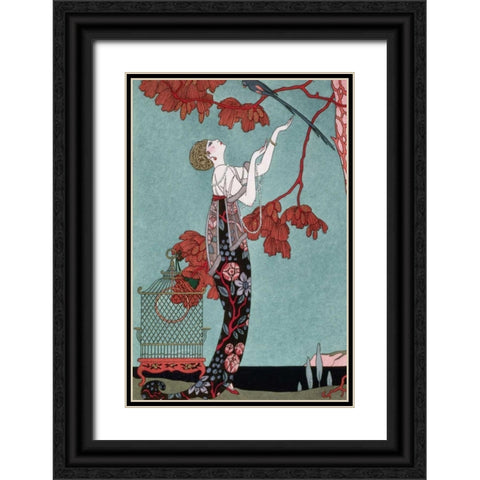 Fashion Illustration 1914 Black Ornate Wood Framed Art Print with Double Matting by Barbier, Georges