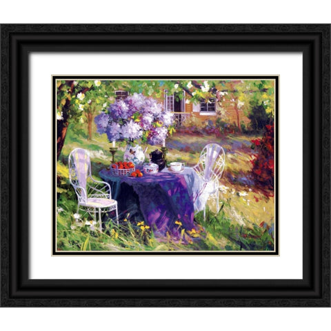 Lilac Tea Party Black Ornate Wood Framed Art Print with Double Matting by Benjamin