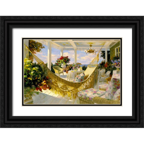 Porches and Patios Black Ornate Wood Framed Art Print with Double Matting by Benjamin