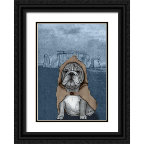 English Bulldog with Stonehenge Black Ornate Wood Framed Art Print with Double Matting by Barruf