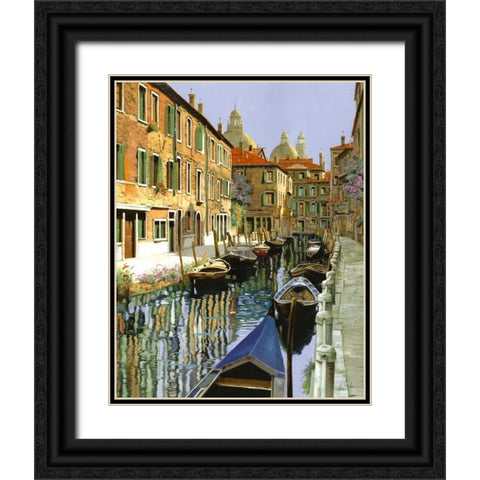 La Barche Sul Canale Black Ornate Wood Framed Art Print with Double Matting by Borelli, Guido