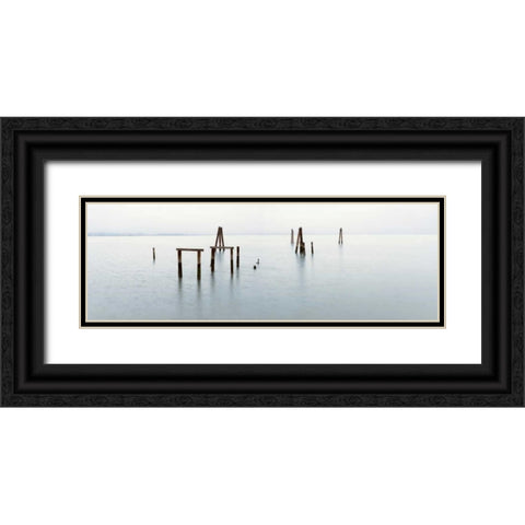 Vintage Pier in the Mist Black Ornate Wood Framed Art Print with Double Matting by Blaustein, Alan