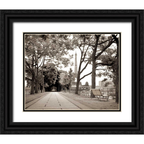 Promenade et Tour Eiffel Black Ornate Wood Framed Art Print with Double Matting by Blaustein, Alan