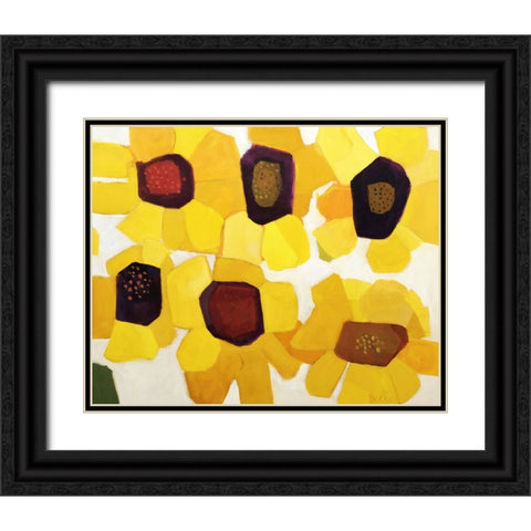 Six Sunflowers Black Ornate Wood Framed Art Print with Double Matting by Becker, Anne