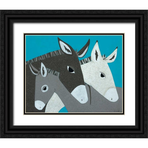 Donkey Family Black Ornate Wood Framed Art Print with Double Matting by Craig, Casey