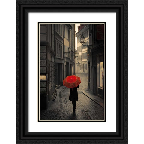 Red Rain Black Ornate Wood Framed Art Print with Double Matting by Corso, Stefano