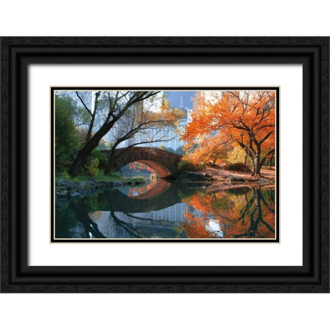 Gapstow Bridge Fall Black Ornate Wood Framed Art Print with Double Matting by Chen, Michael