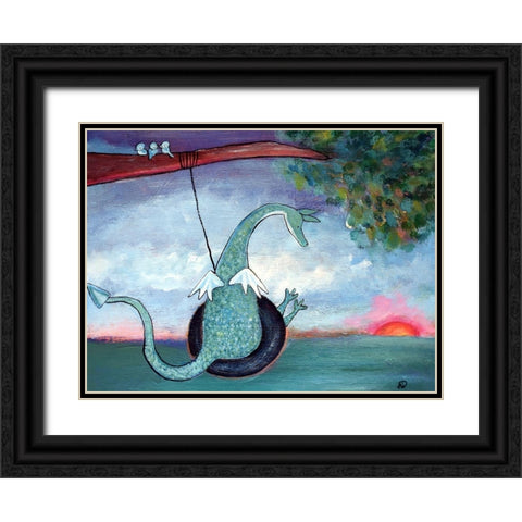 Dragon Swinging Black Ornate Wood Framed Art Print with Double Matting by Doss, Andrea