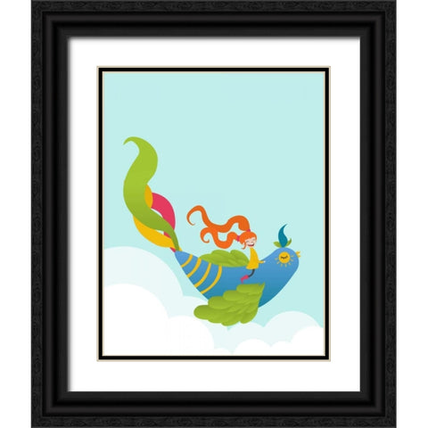 Bird and Girl Black Ornate Wood Framed Art Print with Double Matting by Dalyan, Volkan
