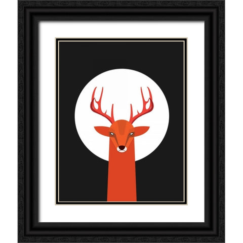 Deer and Moon Black Ornate Wood Framed Art Print with Double Matting by Dalyan, Volkan