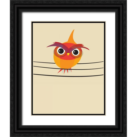 Owl on a Wire Black Ornate Wood Framed Art Print with Double Matting by Dalyan, Volkan