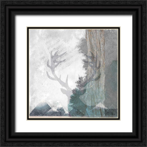 Deer and Mountains 1 Black Ornate Wood Framed Art Print with Double Matting by Duncan-He, Louis