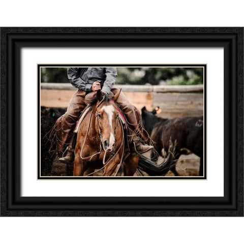 Cutting Horse Black Ornate Wood Framed Art Print with Double Matting by Dearing, Lisa