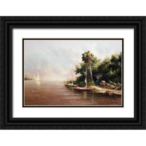Fisherman Landing Black Ornate Wood Framed Art Print with Double Matting by Fronckowiak, Art