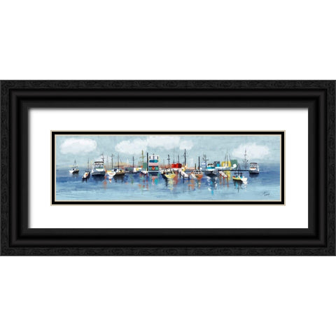 Marina In The Fog Black Ornate Wood Framed Art Print with Double Matting by Finn, Tina