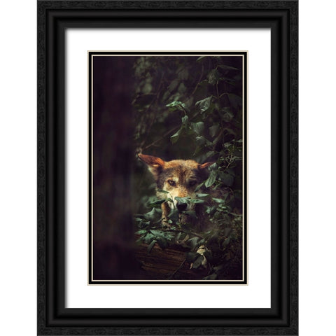 Wolf Black Ornate Wood Framed Art Print with Double Matting by Grippo-Pike, Carrie Ann