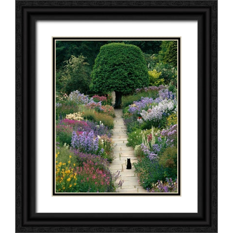 The Garden Cat Black Ornate Wood Framed Art Print with Double Matting by Gawlowski, Greg