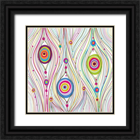 Peacock Feathers Black Ornate Wood Framed Art Print with Double Matting by GraphINC Studio
