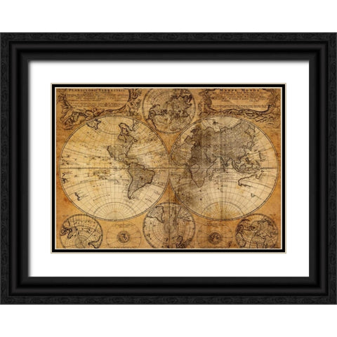 Vintage Map Black Ornate Wood Framed Art Print with Double Matting by GraphINC Studio