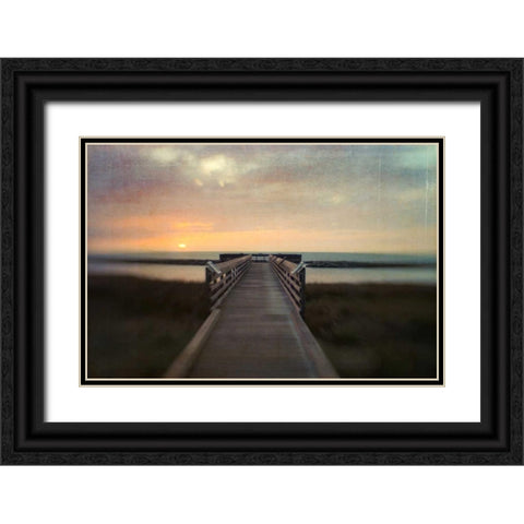 Sunset Pier Black Ornate Wood Framed Art Print with Double Matting by Hanna, Dawn D.