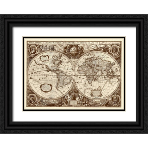 Nova Totius Terrarum Orbis Tabula Black Ornate Wood Framed Art Print with Double Matting by Hondius, Hendrik