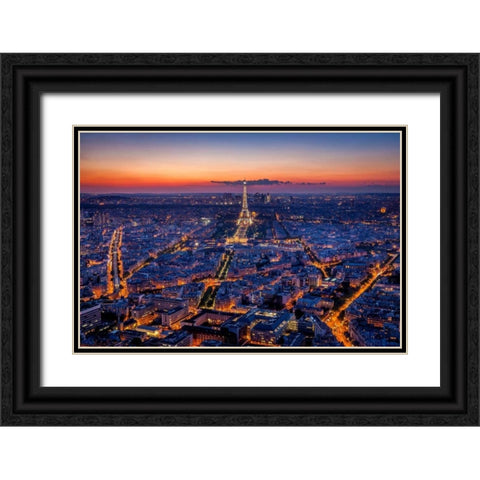City Lights Black Ornate Wood Framed Art Print with Double Matting by Herrera, H.J.