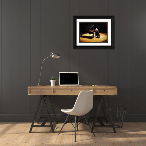 Little Pianist Black Ornate Wood Framed Art Print with Double Matting by Heffernan, Lucia