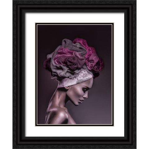 Woman in Thought, Magenta Black Ornate Wood Framed Art Print with Double Matting by Incado