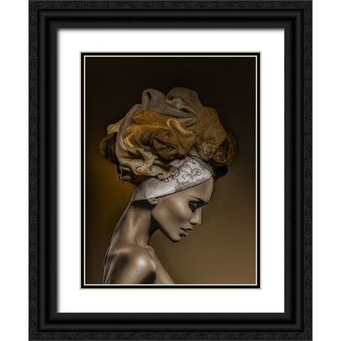 Woman in Thought, Gold Black Ornate Wood Framed Art Print with Double Matting by Incado