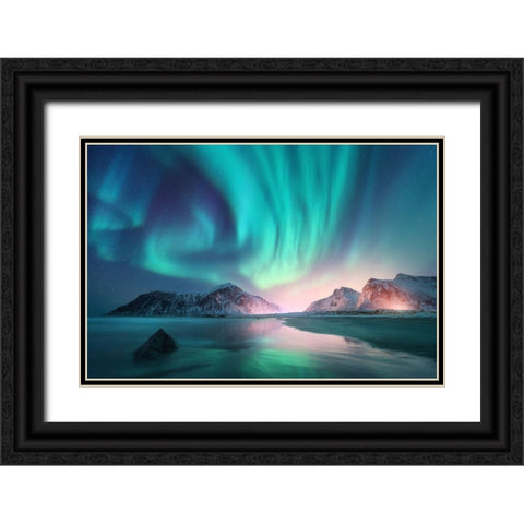 Northern Lights Black Ornate Wood Framed Art Print with Double Matting by Incado