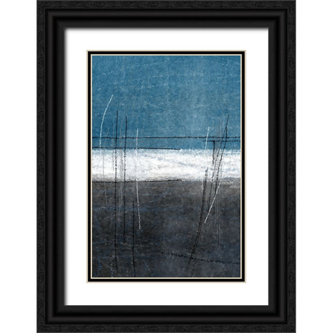 Blue Gray Grass Black Ornate Wood Framed Art Print with Double Matting by Incado
