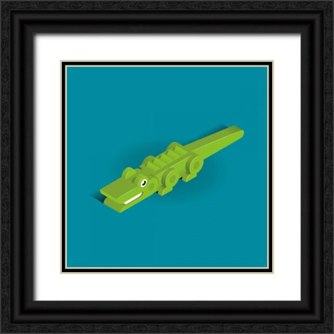 Crocodile Black Ornate Wood Framed Art Print with Double Matting by Jensen, Bo Virkelyst