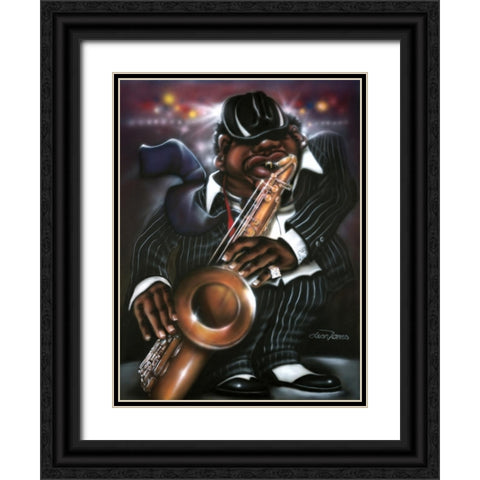Jazzman Moe Black Ornate Wood Framed Art Print with Double Matting by Jones, Leonard