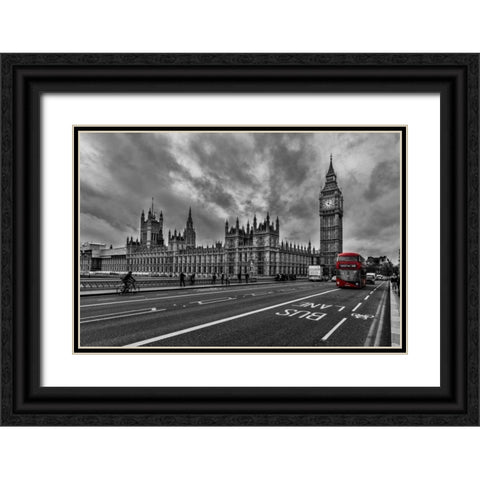Double Decker - London Black Ornate Wood Framed Art Print with Double Matting by Kostka, Vladimir