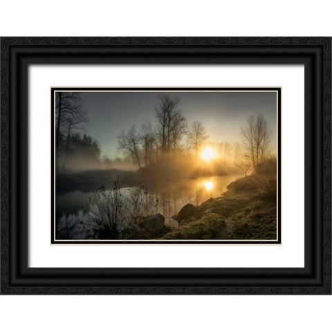 New Day Pitt Meadow Black Ornate Wood Framed Art Print with Double Matting by Kostka, Vladimir